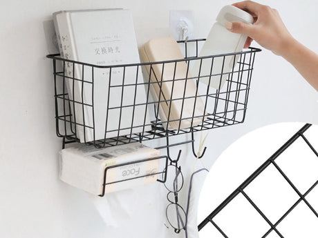 Väggorganiser metall med hylla, näsduksfack och 3 krokar 21x38 cm