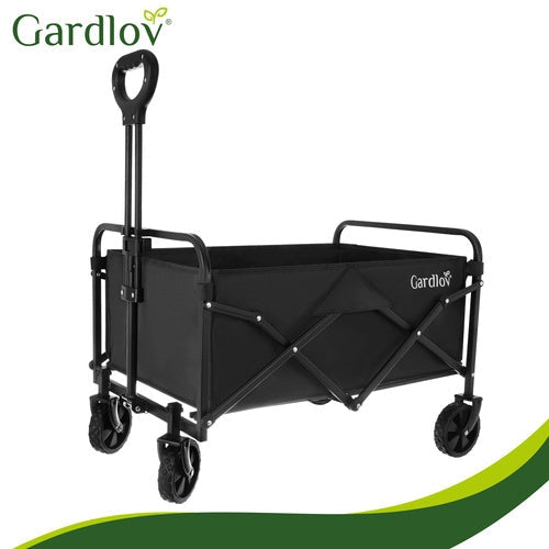 Vikbar trädgårdsvagn 90L 100 kg 4 hjul 360° svängbara svart