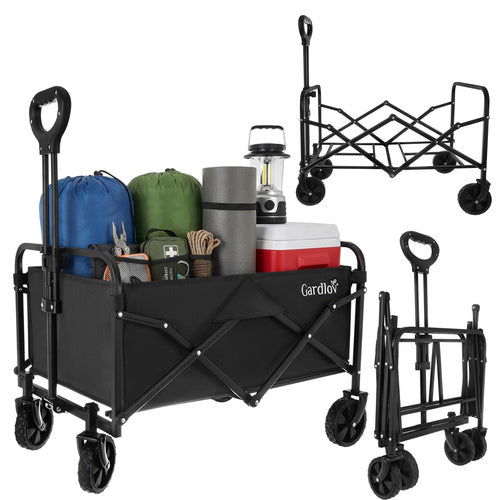 Vikbar trädgårdsvagn 90L 100 kg 4 hjul 360° svängbara svart