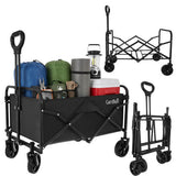 Vikbar trädgårdsvagn 90L 100 kg 4 hjul 360° svängbara svart