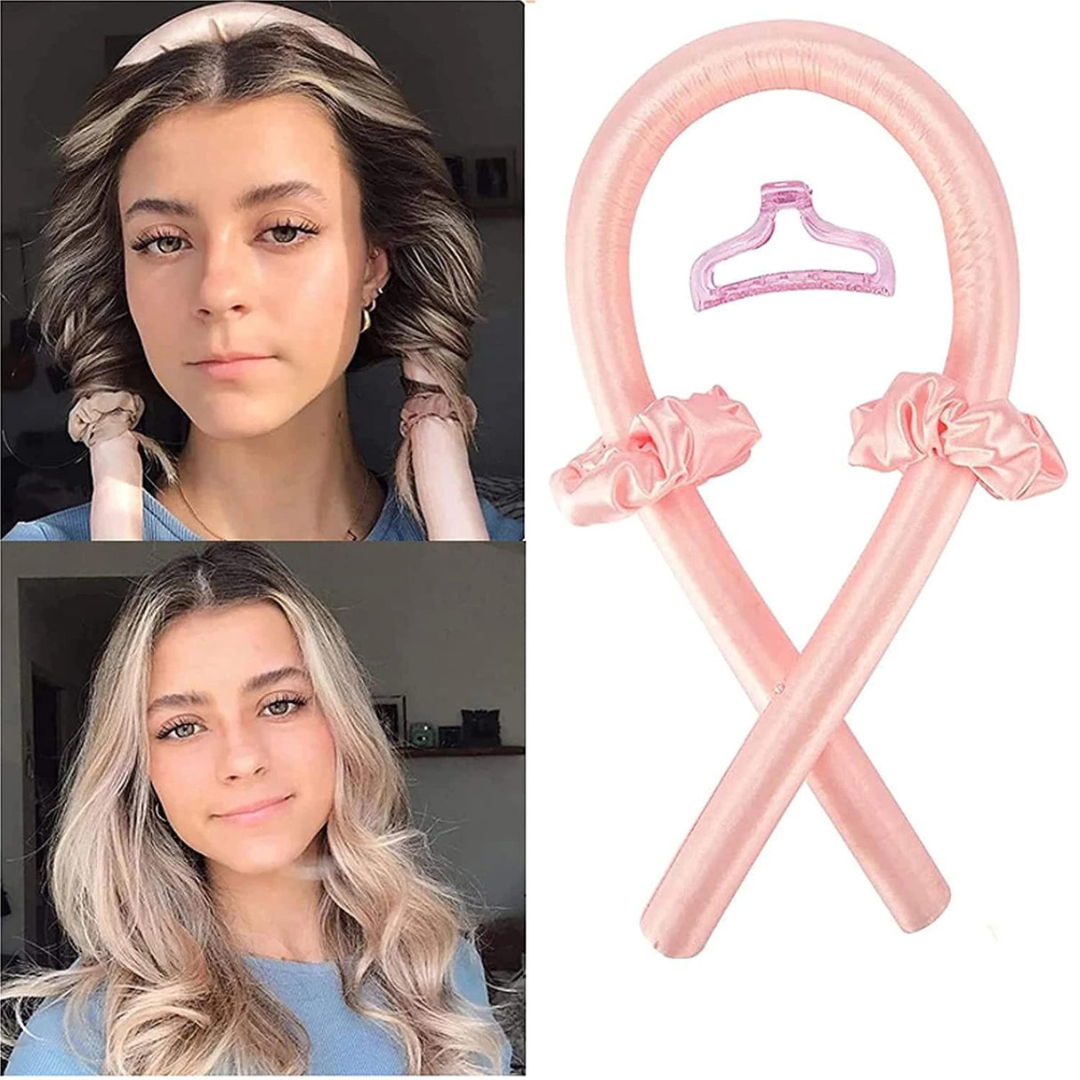 Värmelöst locktång kit för nattbruk med hårrulle, klämma & snoddar svart