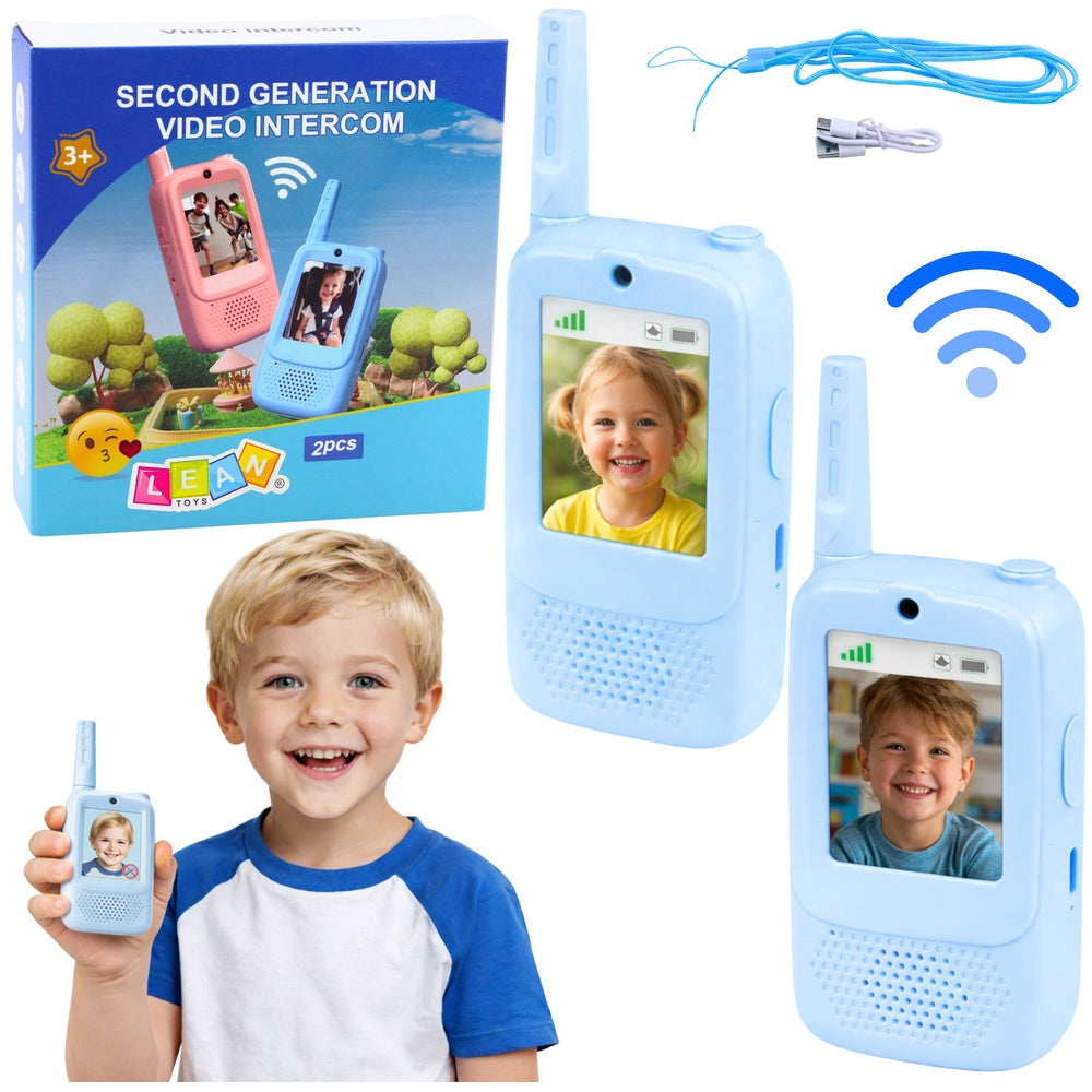 Walkie-talkies för barn 2-pack med videoanrop 300 m USB-C blå