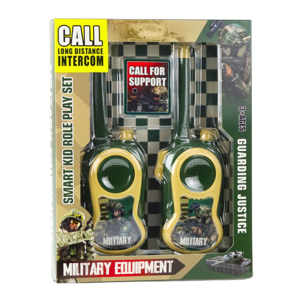 Walkie talkies för barn 2-pack militärtema 300 m räckvidd AA-batteri