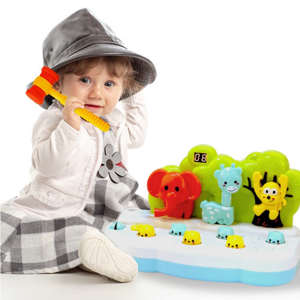 Whack-a-Mole hammarspelet med djur, poängdisplay, ljus/ljud, 28,5 cm