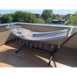 XXL dubbelhängmatta 200x150 cm med träbalk 100 cm 250 kg grå