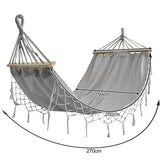 XXL dubbelhängmatta 200x150 cm med träbalk 100 cm 250 kg grå