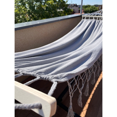 XXL dubbelhängmatta 200x150 cm med träbalk 100 cm 250 kg grå