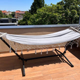 XXL dubbelhängmatta 200x150 cm med träbalk 100 cm 250 kg grå