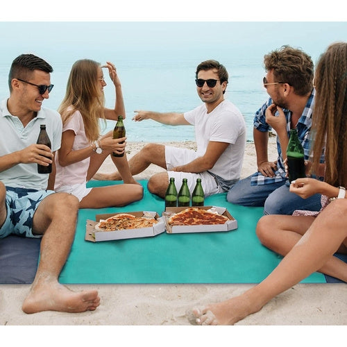 XXL strand- och picknickfilt 208x208 cm vattentålig polyester grå-blå