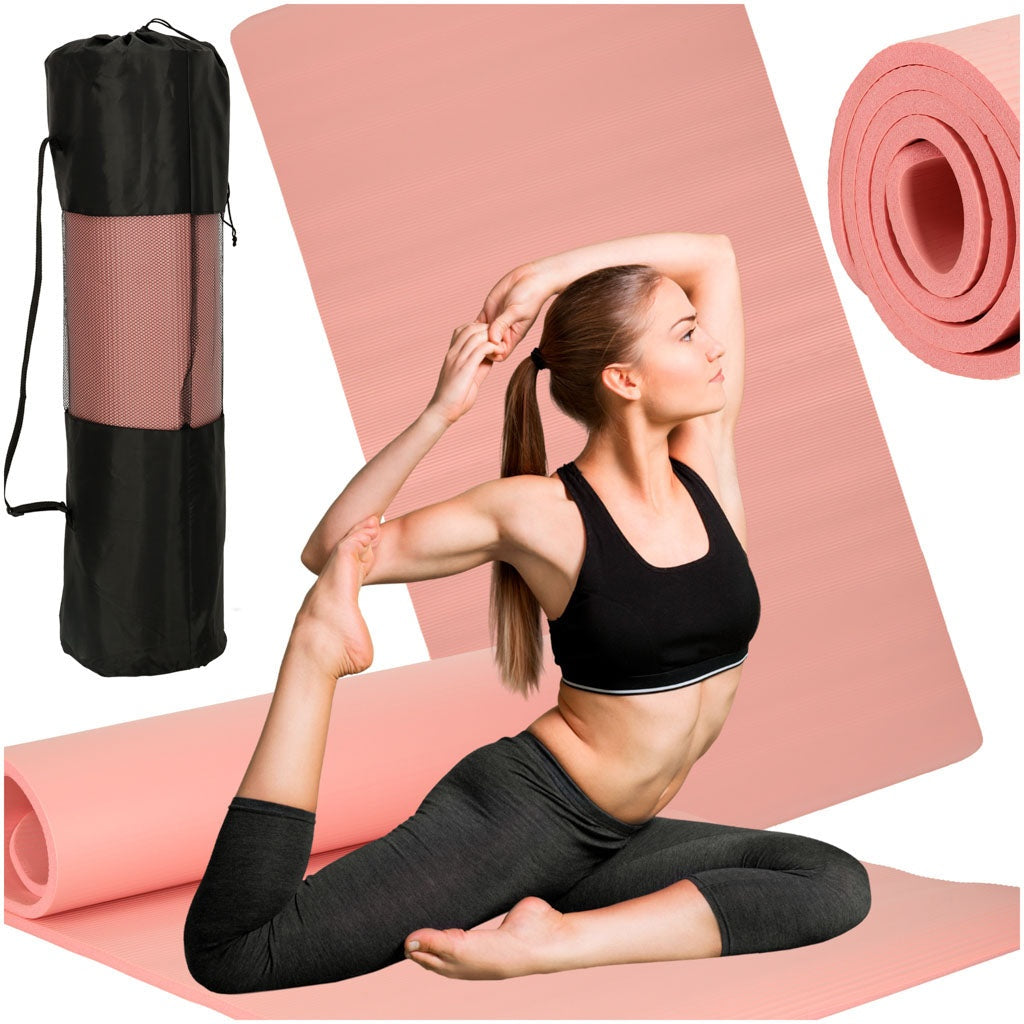 Yogamatta/träningsmatta 185x83x1,5 cm halkfri med bärväska rosa