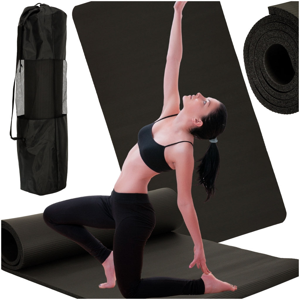 Yogamatta träningsmatta 185x83x1,5 cm halkfri med bärväska svart