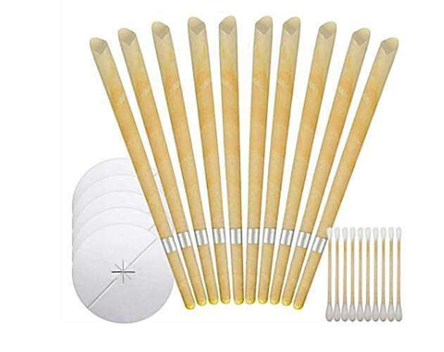 Öronljus i bivax 10-pack 23,5 cm med tillbehör och skyddsskiva