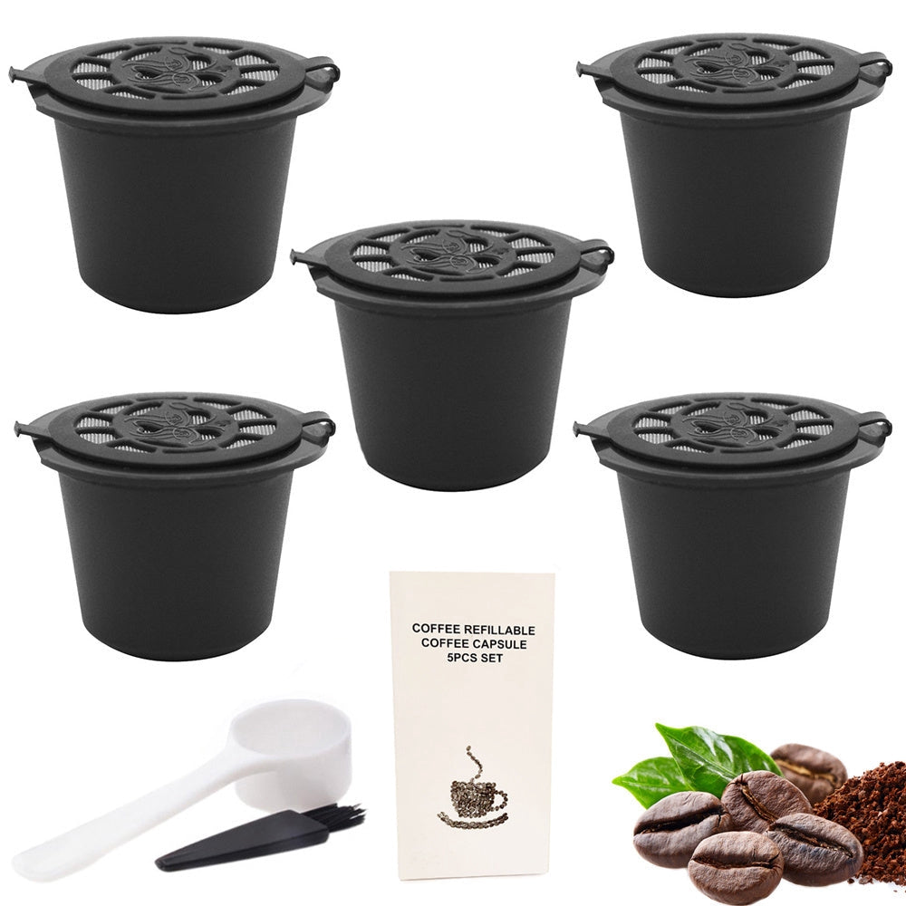 Återanvändbara kaffekapslar för Nespresso 5-pack med måttkopp/borste