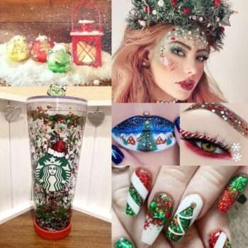 Juldekorationer snöflingor nagelglitter i praktisk ask