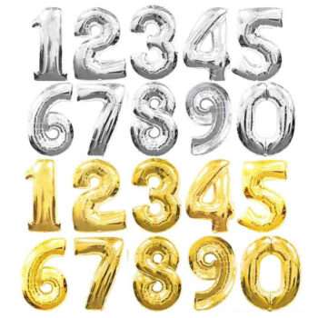 Ballonger siffror 0-9 | Silver & Guld | Födelsedagsballonger