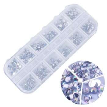 12st Rhinestone i olika storlekar i ask - Nageldekorationer