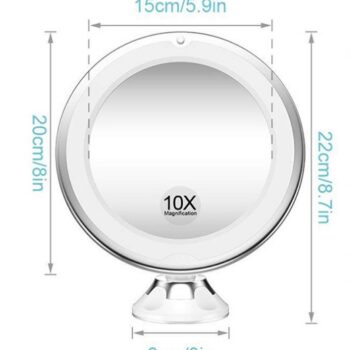 Sminkspegel med Sugkopp, LED-Ljus och x10 Förstoring