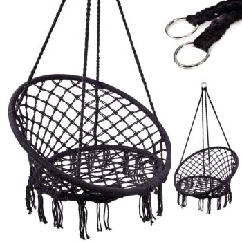 LUARO Fågelbo/Gungstol “Stork’s Nest” 80 cm – Hängande Gunga med Ryggstöd, Svart