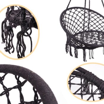 LUARO Fågelbo/Gungstol “Stork’s Nest” 80 cm – Hängande Gunga med Ryggstöd, Svart